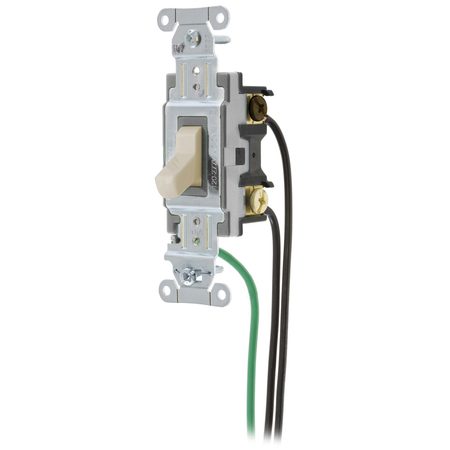HUBBELL WIRING DEVICE-KELLEMS Switches and Lighting Controls, Toggle Switches, General Purpose AC, Three Way, 15A 120/277V AC, Back and Side Wired, Pre-Wired with 8" #12 THHN CSL315LA